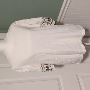 LOFT White 3/4 Puffy Sleeve Top Large